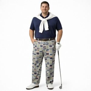 Vtg GRANT THOMAS Cotton Madras Plaid Golf Pant Sz 42 Preppy Patchwork Colorful